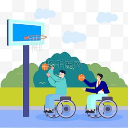 坐着轮椅打篮球运动人物插画
