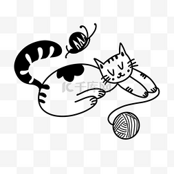 猫咪卡通png图片_创意黑白单色涂鸦万线团的猫咪