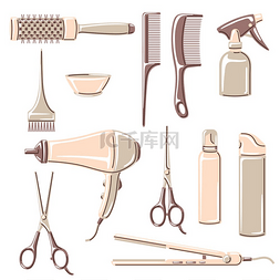 梳子图片_理发店一套专业美发工具。