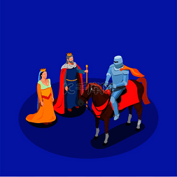 盔甲插图图片_中世纪骑士等距组合国王和王后骑