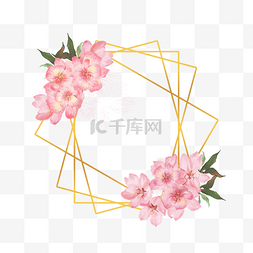 长方形粉色背景图片_边框樱花水彩长方形金线