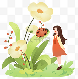 植物图片_二十四节气春分植物复苏女孩赏花