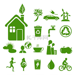 绿色工厂标志图片_绿色生态符号矢量插图。