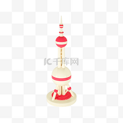 上海东方明珠塔简笔画图片_3D立体城市地标建筑东方明珠塔