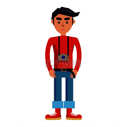 旅游工具图片_有照相机卡通人物的年轻人。