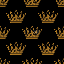 中世纪皇家金色王冠黑色背景上有