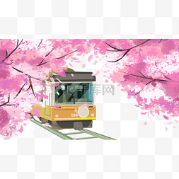 唯美春天赏樱花小火车
