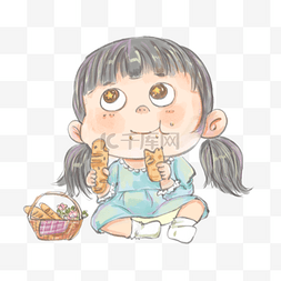 篮子面包图片_吃面包的女孩