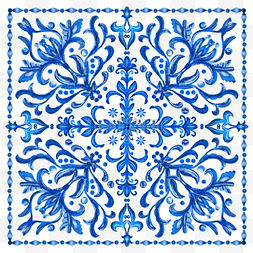 瓷砖图案抽象蓝色花纹图形