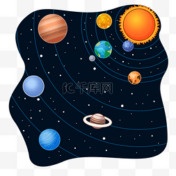 彩色黑色图片_太阳系星体插画风格黑色