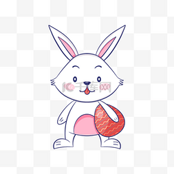 抱彩蛋的兔子图片_拿着红色彩蛋的复活节卡通可爱兔