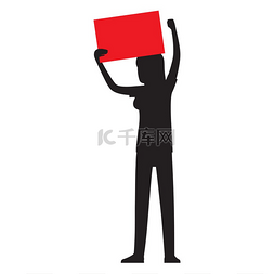红色背景海报素材图片_带有红色流光的女性黑色剪影举起
