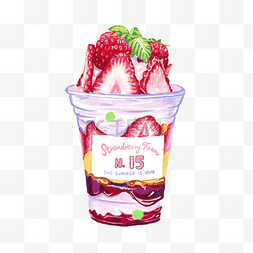 奶油水果饮料图片_夏季草莓水彩冰激凌