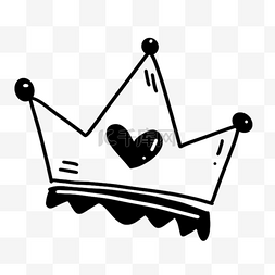 皇冠线稿图片_黑白涂鸦可爱心形王冠