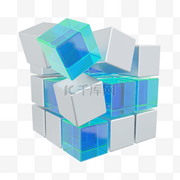 立体正方形方块图片_3DC4D立体蓝白色方块