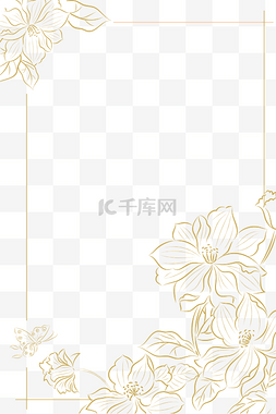 花图片_母亲节金色线描栀子花底纹边框 