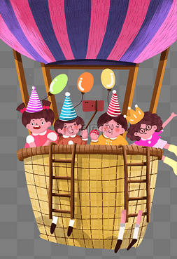 坐热气球图片_世界动画日男孩女孩坐热气球
