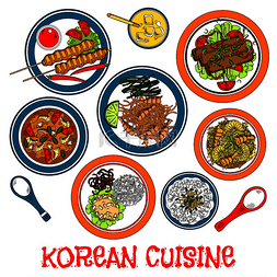 米饭面条图片_传统的韩国烤肉棒和腌牛肉烤肉素