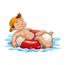卡通游泳池图片_男孩游泳在游泳池环