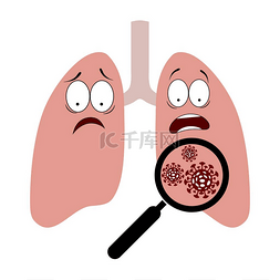 2019图片_卡通肺，白色背景上有放大镜和病