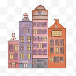 矢量的楼房图片_房子阿姆斯特丹紫色水彩