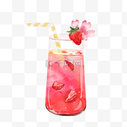 草莓图片_手绘水彩卡通夏天冰爽草莓饮料手