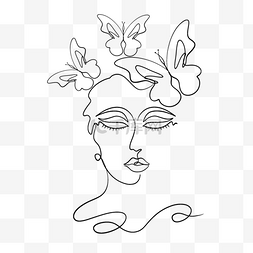女性卡通面孔抽象线条画蝴蝶人物
