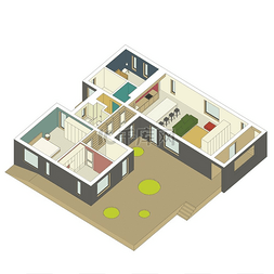 模型房子图片_内部等距房屋房子内部的等距视图
