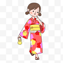 日本夏季红色浴衣人物形象