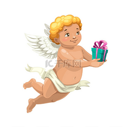 天使的翅膀白色的图片_带有情人节或结婚礼物的丘比特天