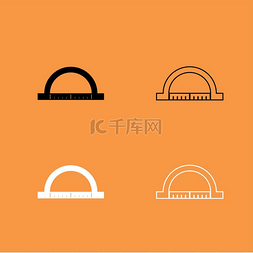 数学图片_量角器黑色和白色设置图标。