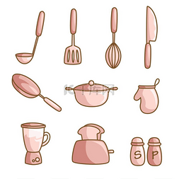 烤箱工具图片_一组炊具的矢量插图