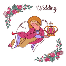 教堂婚礼插画图片_新婚快乐。