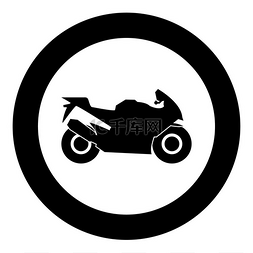 圆形矢量插图中的摩托车黑色图标