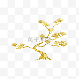 金线描植物图片_新年新春剪纸金箔线描植物松树