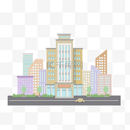 彩色现代建筑大楼城市天际线