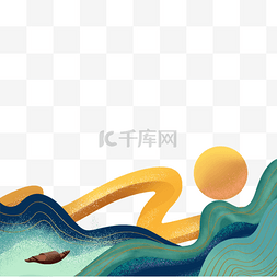 山河风景手绘图片_韩国金线水墨山水风景抽象云彩山