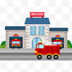 大气古典红色图图片_消防站等候出发红色消防车