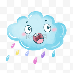 卡通图雨滴图片_蓝色水彩可爱卡通表情云朵天气