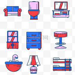 扁平电视柜图片_描边家具家装室内设计图标
