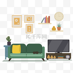 客厅电视机电视柜扁平风格插画