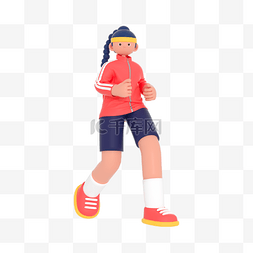 3D立体跑步女生健身锻炼人物