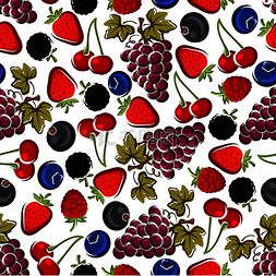 多汁的红樱桃、草莓和覆盆子、黑