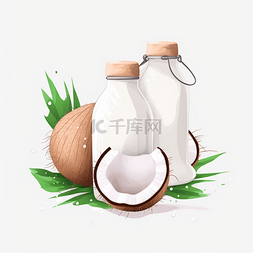 椰汁图片_白色手绘夏季椰汁饮料