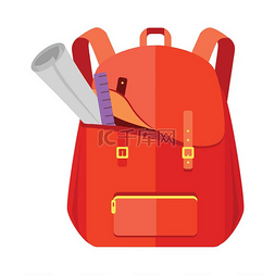 学生标尺图片_背包书包图标与笔记本标尺红色背