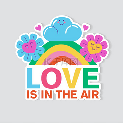 爱在情人节图片_矢量贴纸爱情中的花朵和彩虹上的