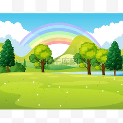 手绘场景图片_自然场景的一个公园与彩虹