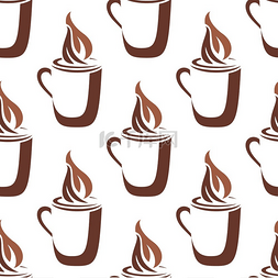 旋转咖啡图片_棕色和白色的草图，无缝图案是一