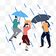 暴雨下雨打伞人物