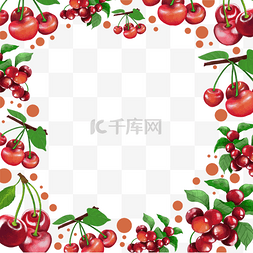 红色边框标签图片_树叶樱桃圆形红色边框